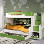 HARRY dviaukštė lova su lentynomis, 2 asmenims, balta ir žalia 90x200 cm