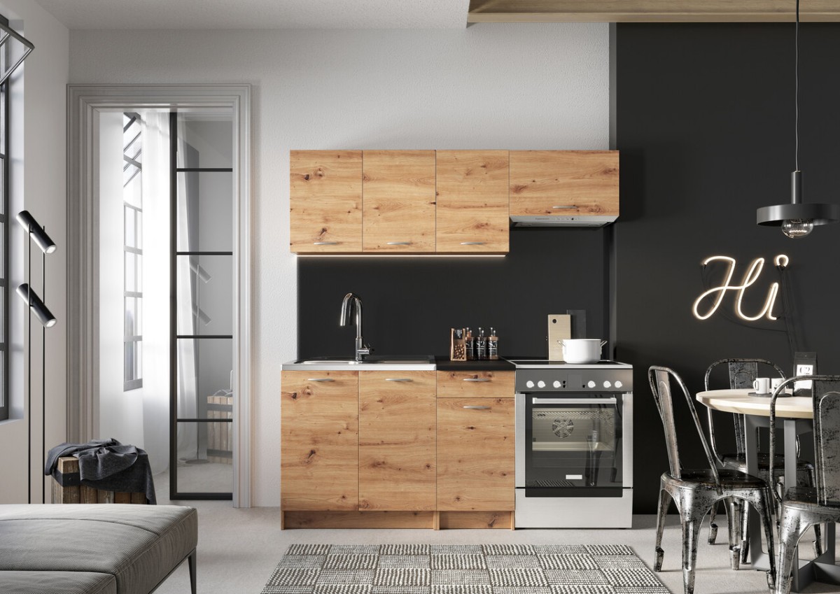 Mela 120/180 meniškos ąžuolo virtuvės komplektas su stalviršiu - SPECIALUS PASIŪLYMAS