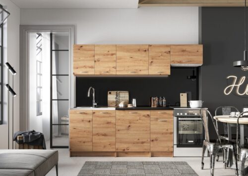 Mela 180/240 meniškos ąžuolinės virtuvės komplektas su stalviršiu – SPECIALUS PASIŪLYMAS