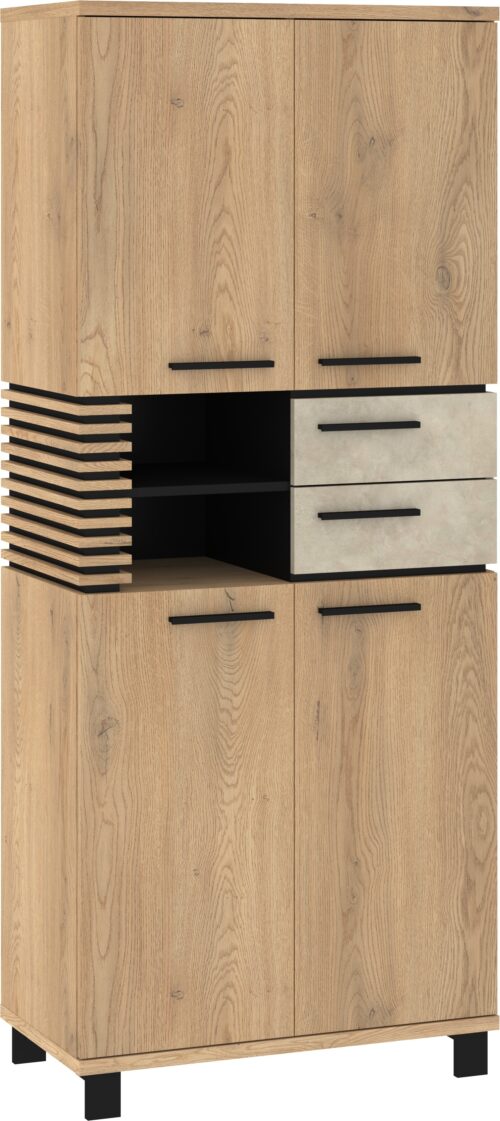 MILAR 09 baldų aukšta knygų lentyna, 4 vnt., 2 vnt., Kretos ąžuolo, Granados, migdolų juodumo spalva