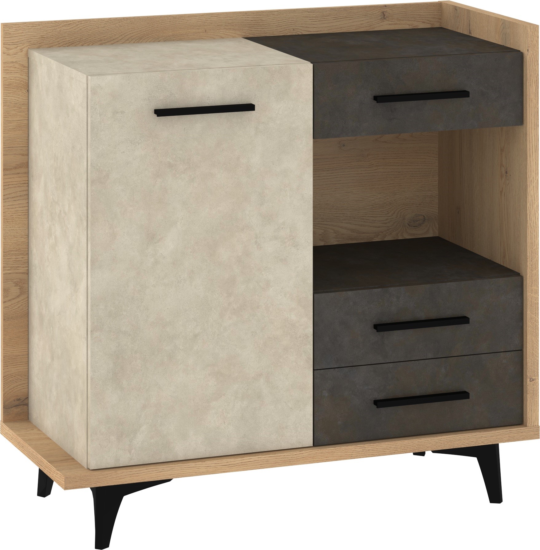 DOX 01 baldai, komoda, kremonos ąžuolas, granados ruda, svetainei