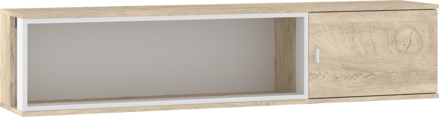 GAVES 16 baldai, prie sienos tvirtinama lentyna, palėpės spintelė, ąžuolo imitacijos grindys, balta