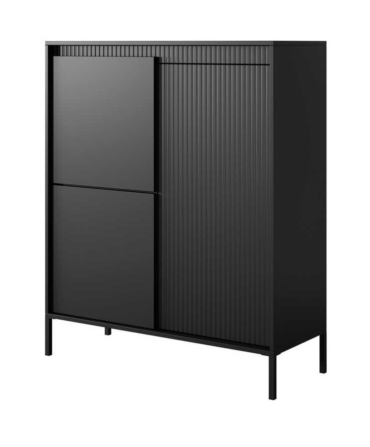 Senso juoda 3D aukšta komoda su grioveliais fasaduose