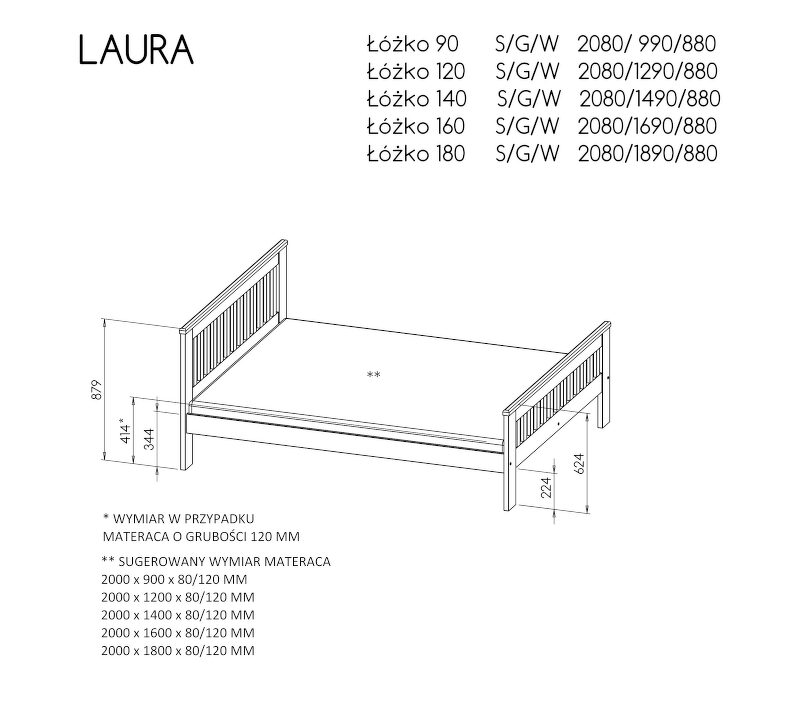 Lova „LAURA“ – pušis ant antracito