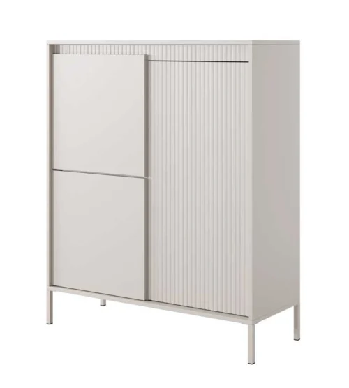 Aukšta komoda 3D su grioveliais fasaduose Senso smėlio spalvos