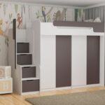 Dviaukštė lova DORIAN III antresolėje su dviem spintomis 90x200 cm