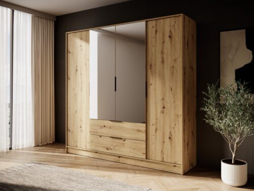 4 durų palėpės tipo spinta su stalčiais ir veidrodžiais Kelly 4DL