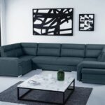 Alvares U Gr3 išskleidžiama kampinė sofa su baru ir pufu