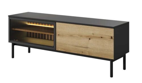 Lofto stiliaus televizoriaus spintelė su stikliniu priekiu ir apšvietimu Lang 150