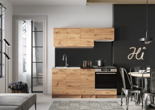 Mela virtuvė 180 cm su DK meniško ąžuolo stalviršiais – SPECIALUS PASIŪLYMAS