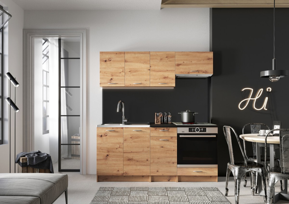 Mela virtuvė 180 cm su DK meniško ąžuolo stalviršiais - SPECIALUS PASIŪLYMAS