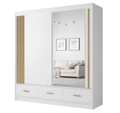 Stumdoma spinta su lamelėmis, veidrodžiu ir stalčiais Canada CA-200 balta