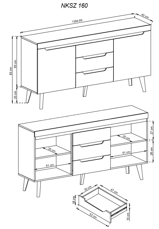 Nordi NKSZ160 komoda - balta blizgi - Paveikslėlis 3