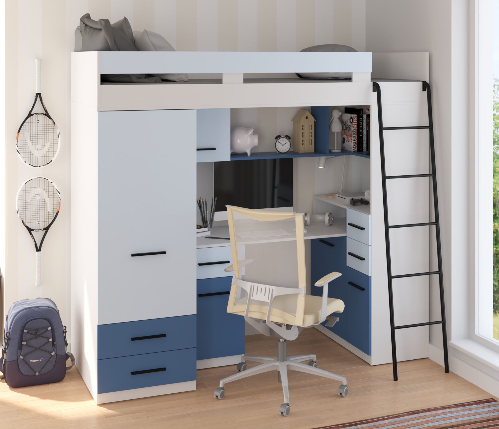 MYKS P antresolė be matinės baltos / mėlynos spalvos