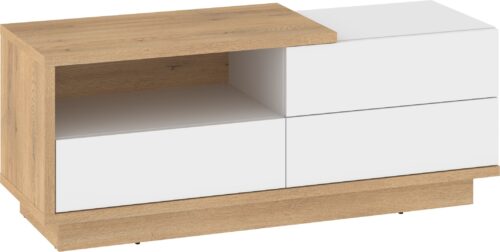 BRITA 20 baldų komoda, TV staliukas, kremonos ąžuolas, balta blizgi spalva