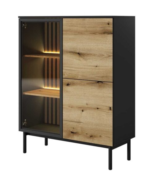 Žema lofto stiliaus stiklinė vitrina su Lang apšvietimu