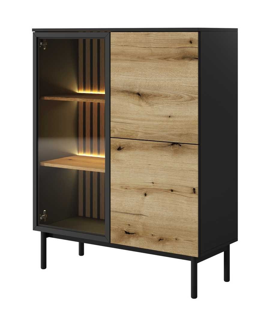 Žema lofto stiliaus stiklinė vitrina su Lang apšvietimu