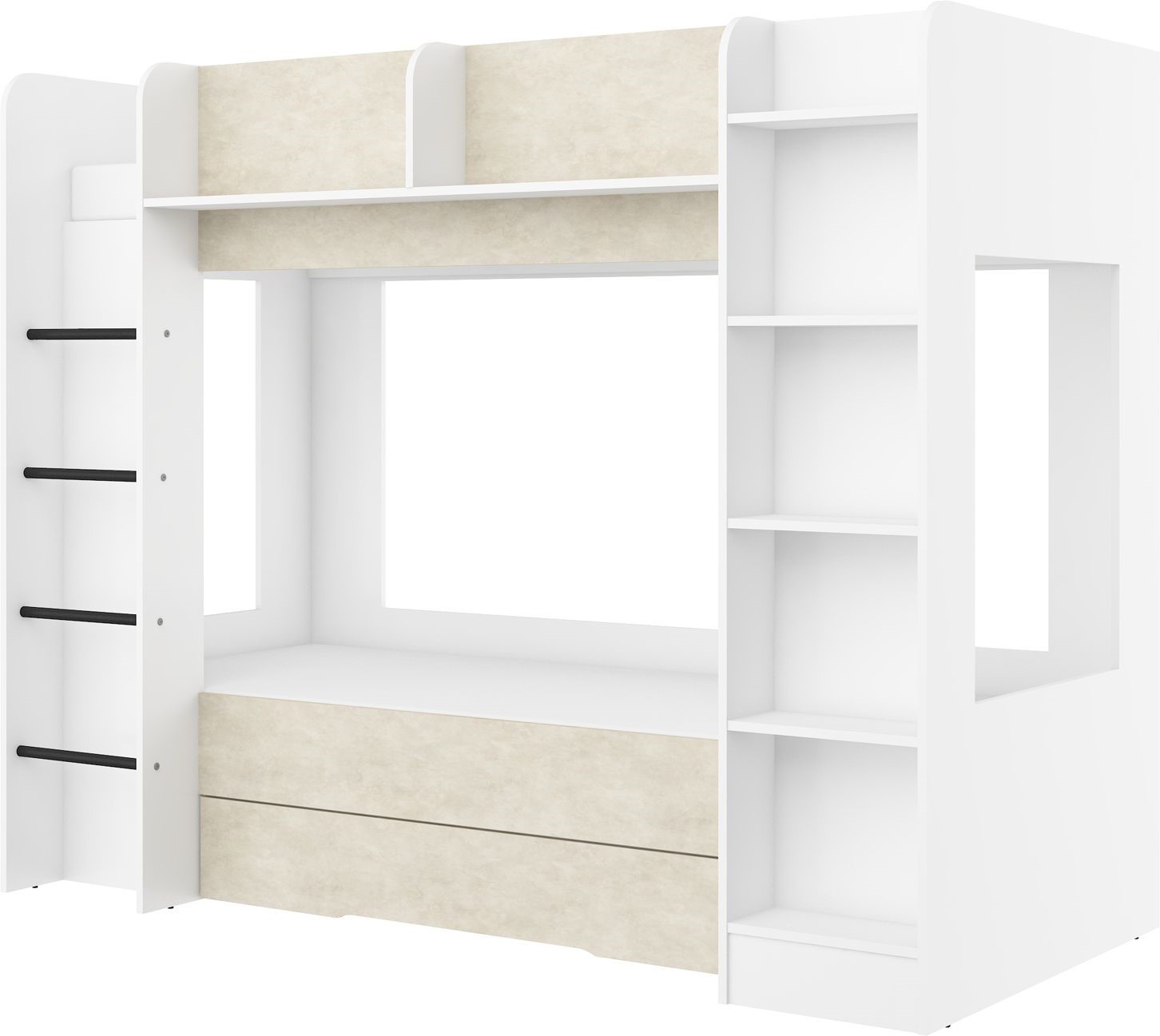 Vaikiška dviaukštė lova jaunimui, 2 asmenims, 80x200, EVEST, baltas granitas, mig