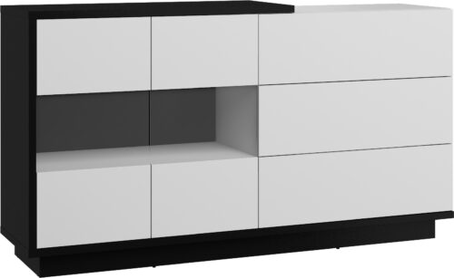 BRITA 10 baldų didelė vitrina komoda juodai balta blizgi
