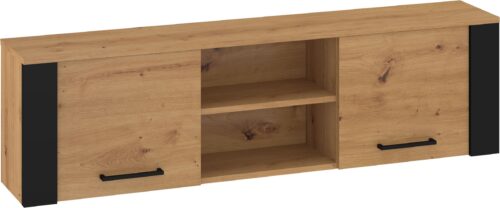 DELIS 13 baldai, sieninė lentynų spintelė su durelėmis, juodas ąžuolas