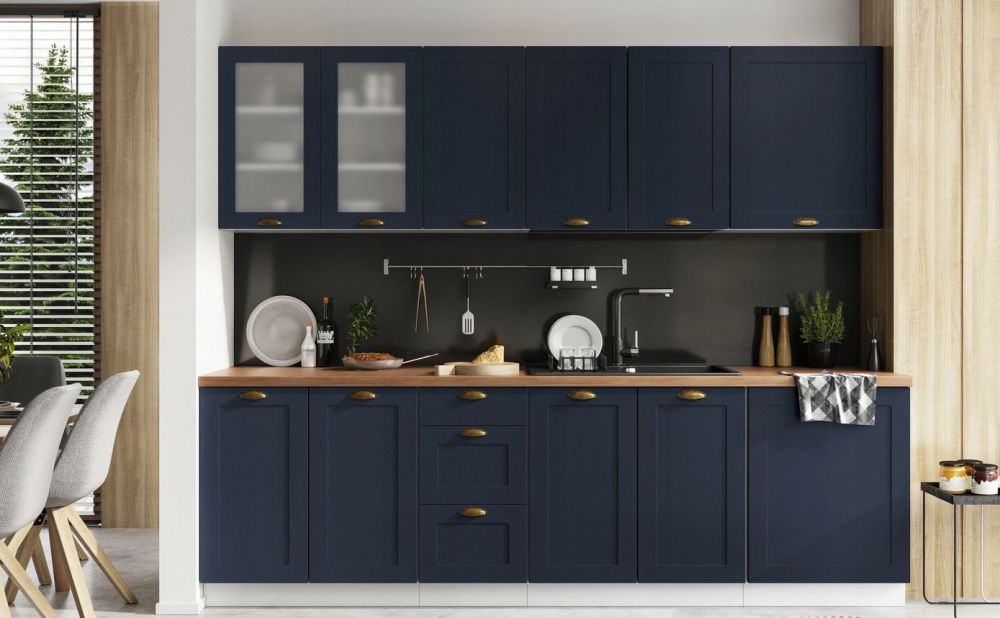 Virtuvės komplektas, virtuvė 260 cm, Adele, tamsiai mėlyna