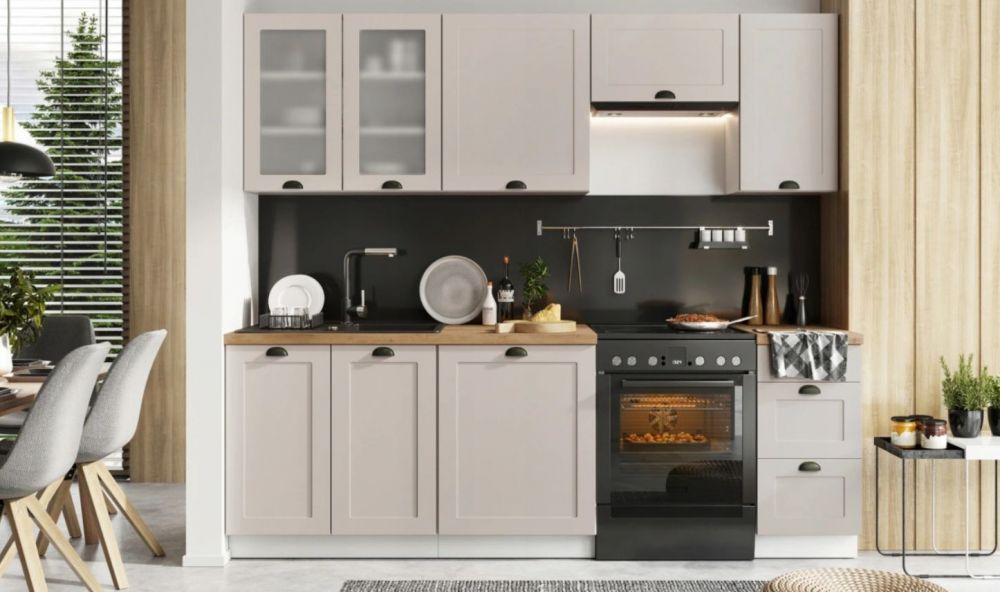 Virtuvės komplektas, virtuvė 180–240 cm, Adele smėlio spalvos