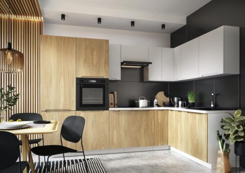 Kampinis virtuvės komplektas, virtuvė 300–195 cm Zoya