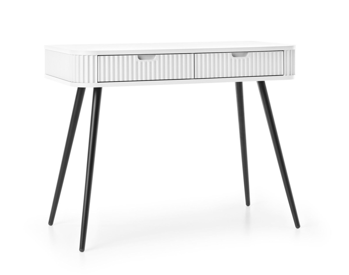 „Zova T-103“ baltas frezuotas konsolinis tualetinis staliukas su stalčiais