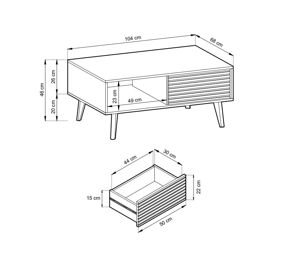 Lofto kavos staliukas su grioveliais priekiais Willow L104 - Paveikslėlis 4