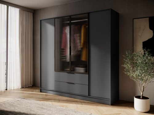 Lofto stiliaus spinta su 4 durimis, grioveliais ir stalčiais, Kelly 4D RM strypas