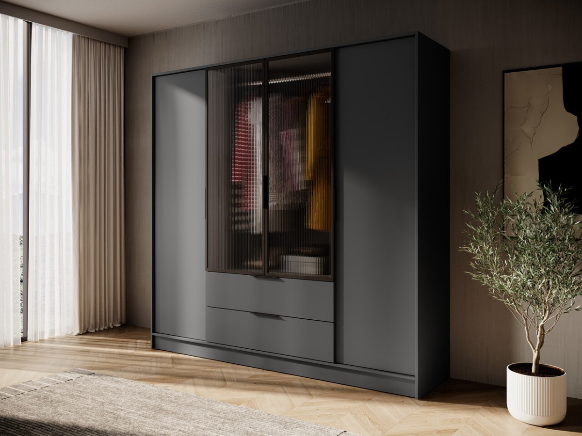 Lofto stiliaus spinta su 4 durimis, grioveliais ir stalčiais, Kelly 4D RM strypas