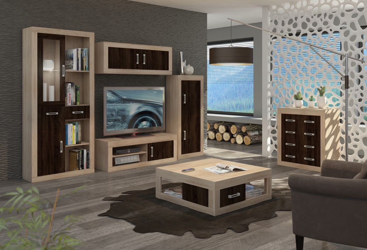 RINGO baldai #4 svetainės komplektas su sienine spintele