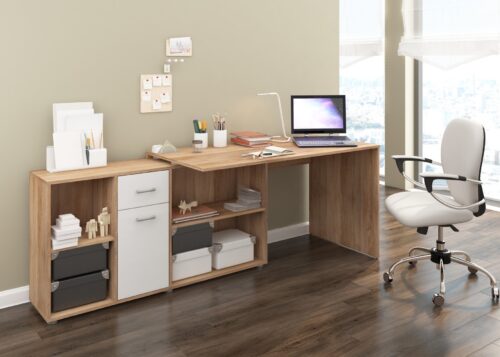 BIT L formos reguliuojamo aukščio kampinis stalas, Sonoma baltas