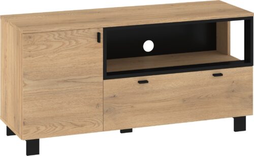 GAVES 12 baldų komoda su stalčiukais, TV spintelė svetainei, palėpė, kremonos ąžuolas, juodas