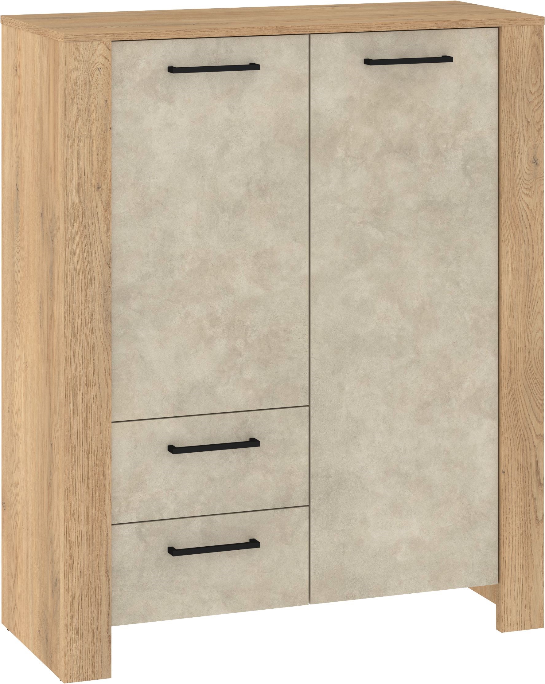 DELIS 08 baldų knygų lentyna su durelėmis ir stalčiais svetainei, ąžuolas „Cremona“, granada mi