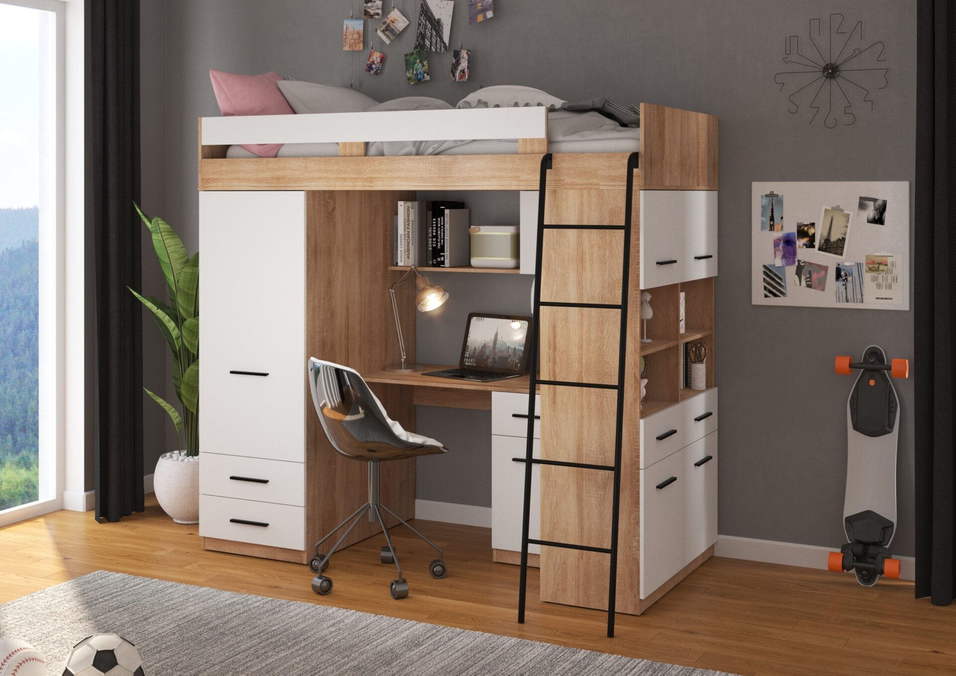 VELVE P antresolė, matinė, Sonoma ąžuolas/balta