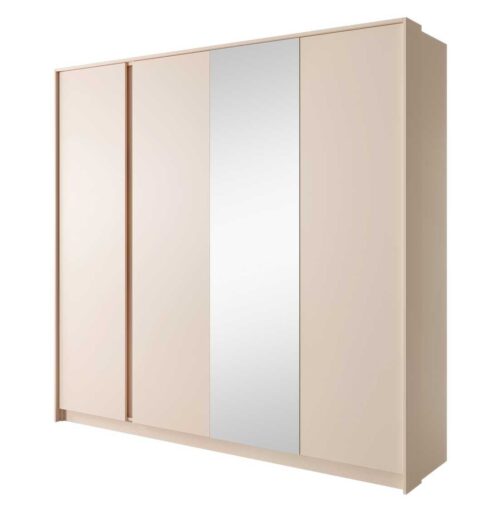 Smėlio spalvos 4 durų spinta 220 cm su veidrodžiu Dast