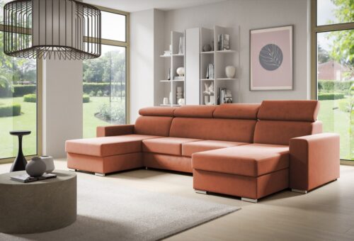 Adela U formos kampinė sofa-lova su galvos atramomis