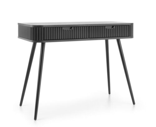 „Zova T-103“ juodas frezuotas konsolinis tualetinis staliukas su stalčiais