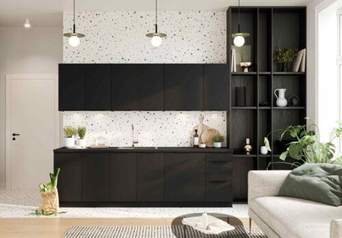 Mina virtuvė 260 cm su džiovykle, matinė juoda – SPECIALUS PASIŪLYMAS