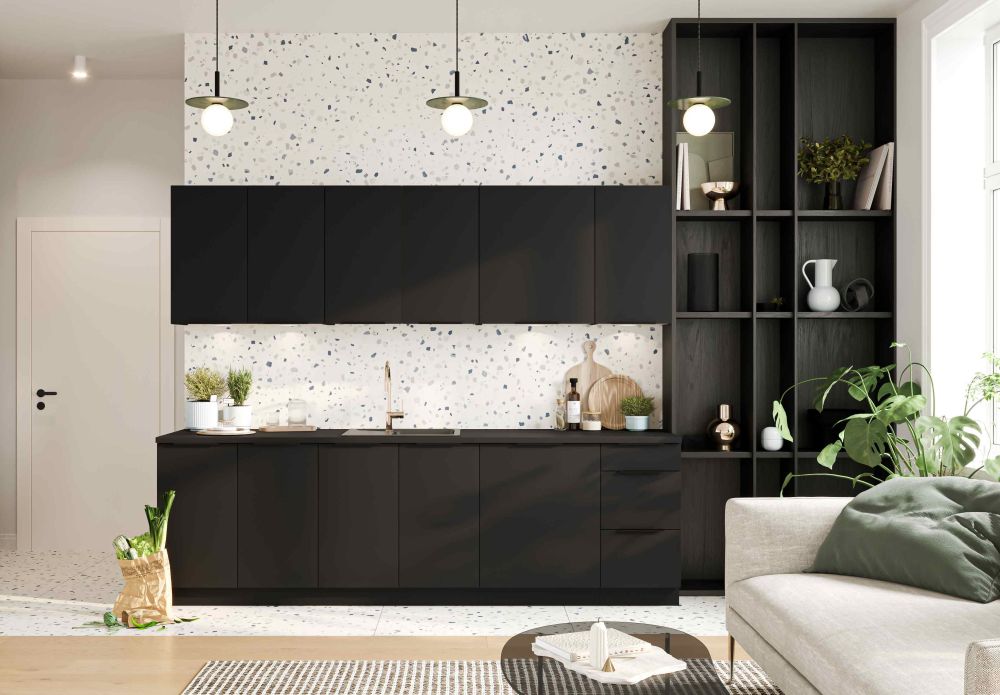 Mina virtuvė 260 cm su džiovykle, matinė juoda - SPECIALUS PASIŪLYMAS