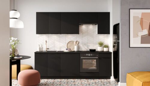 Virtuvės baldų komplektas 240 cm su džiovykle, Mina virtuvė, juodas