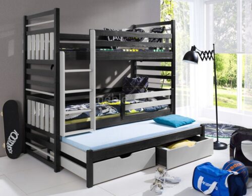 HIPOLIT trivietė dviaukštė lova su stalčiais 80×181 cm