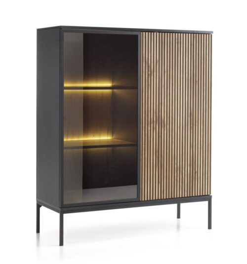 Žema, puošni lofto stiliaus vitrina su apšvietimu Sento WT104