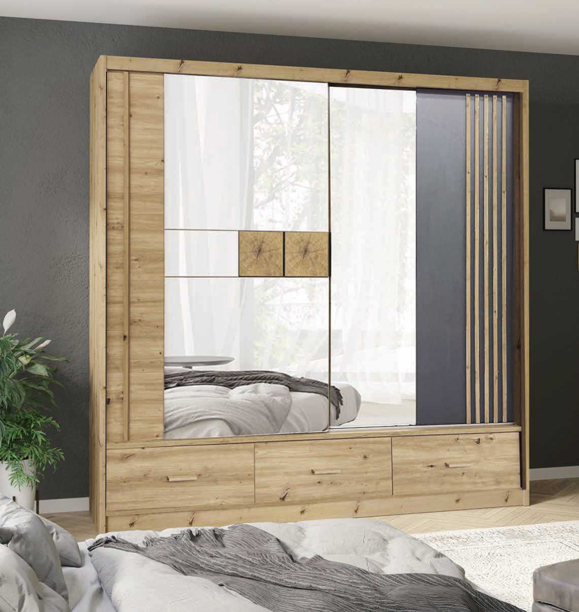 Stumdoma spinta su veidrodinėmis juostelėmis ir stalčiais, Canada CA2-200