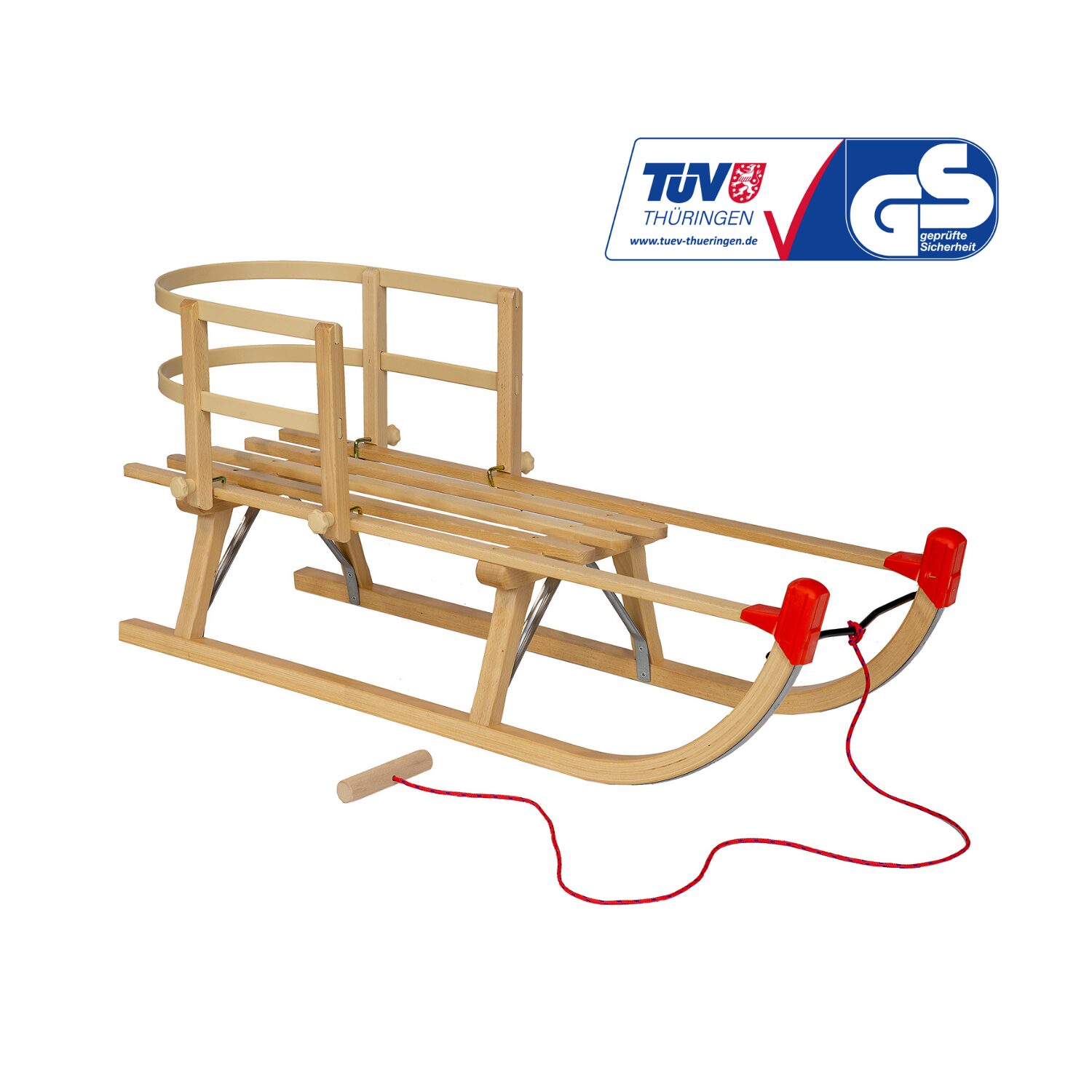 Zestaw sanki drewniane AD324 D90 + AD303 oparcie beżowe + AD300 sznurek buk naturalny