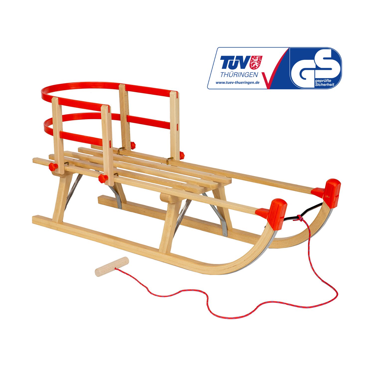 Medinių rogučių komplektas AD324 D90 + AD303 raudonas atlošas + AD300 natūralaus buko virvelė