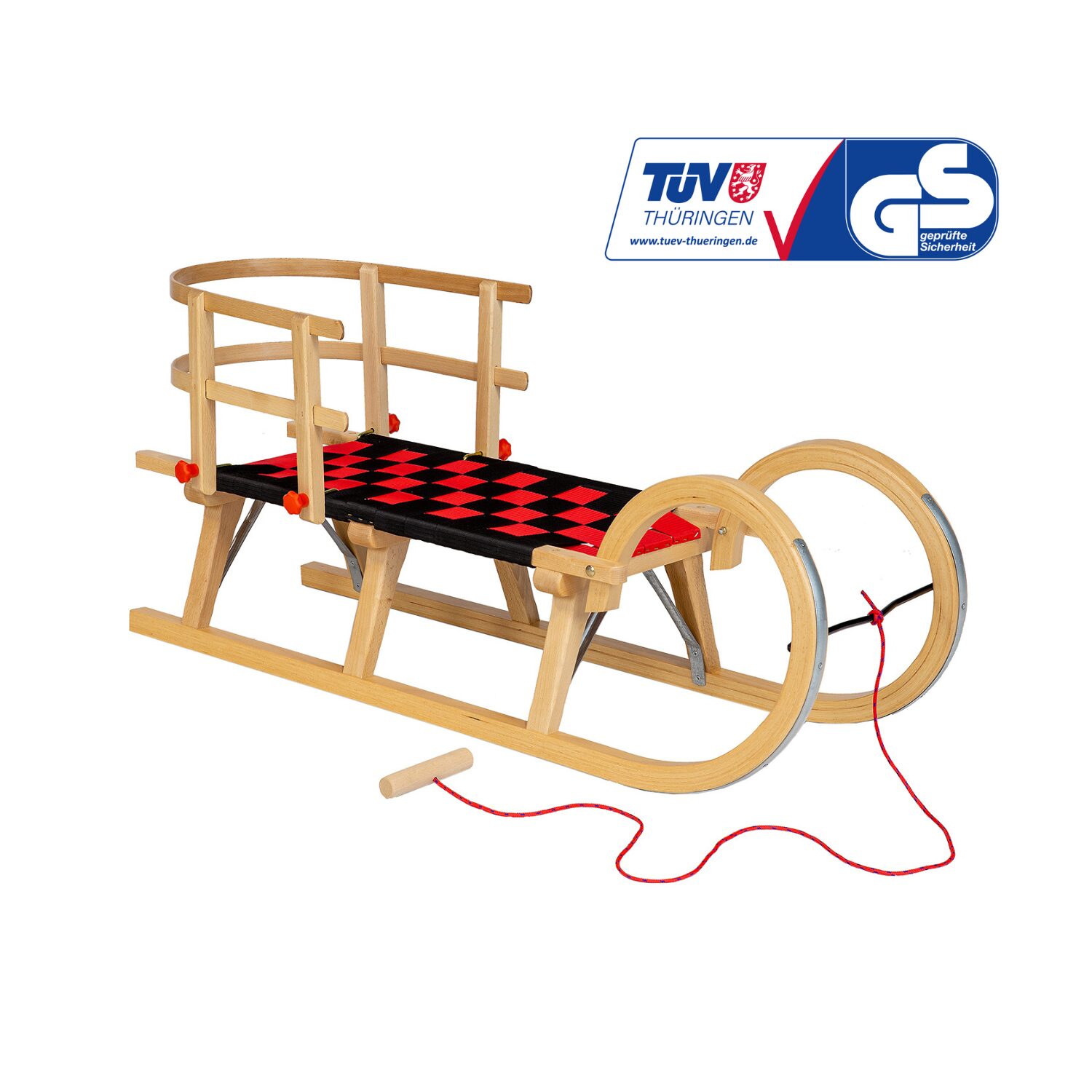 Zestaw sanki drewniane AD322 D110 + AD302 oparcie drewniane + AD300 sznurek buk naturalny