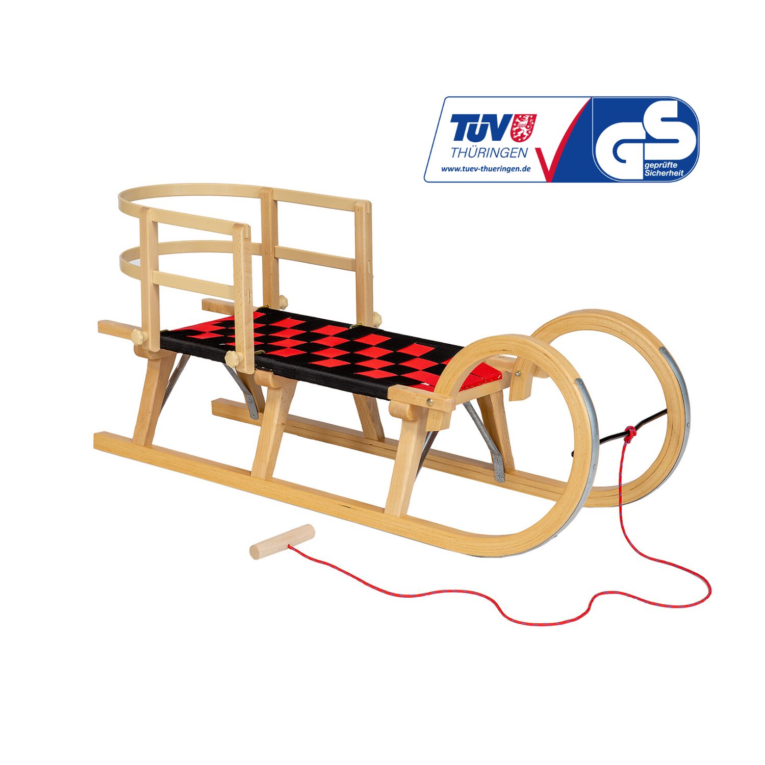 Medinių rogučių komplektas AD322 D110 + AD303 smėlio spalvos atlošas + AD300 natūralaus buko virvelė