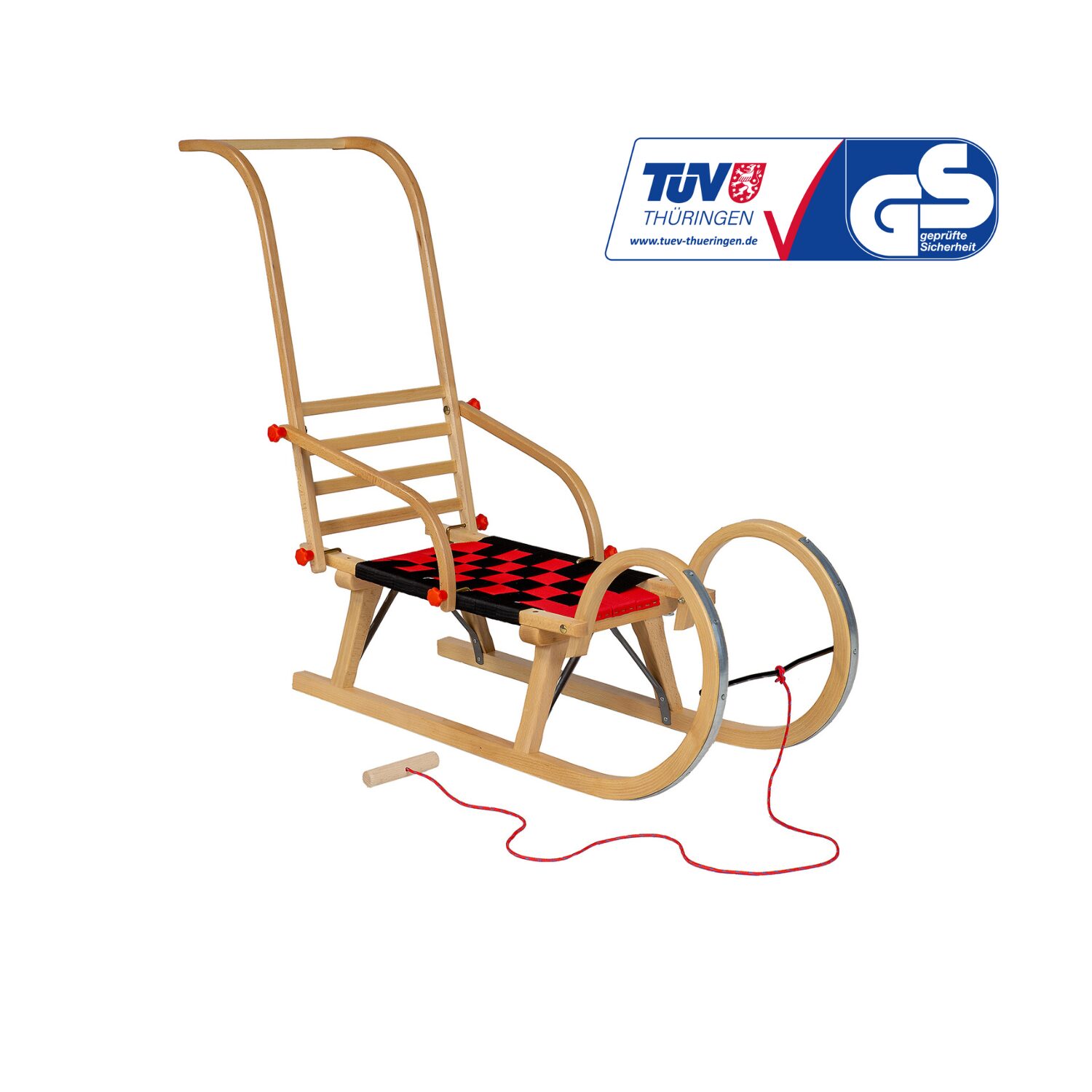 Medinių rogučių komplektas AD322 D95 + AD310 atlošo stūmiklis + AD300 virvelė iš natūralaus buko medienos